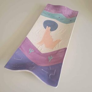 Barbara Demery Pottery Studio Signed Dish Howling Coyote Southwest Moon Cactus